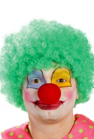 Yeşil Renk Kıvırcık Afro Bonus Peruk Takma Saç ve Kırmızı Burun Seti (4940)