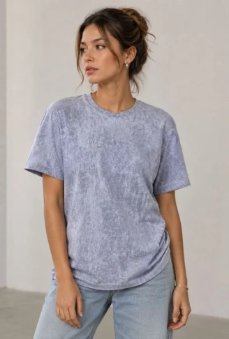 Yıkamalı Washed Effect Tişört Bisiklet Yaka Sokak Stil Kısa Kol T-Shirt - Gri