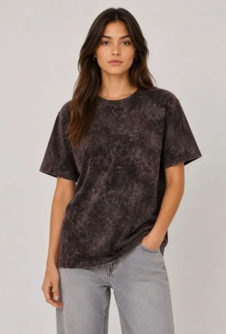 Yıkamalı Washed Effect Tişört Bisiklet Yaka Sokak Stil Kısa Kol T-Shirt - Siyah