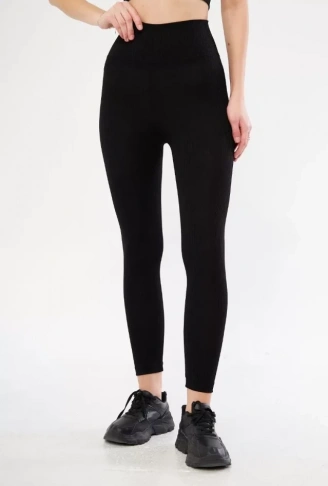 Yüksek Bel Fitilli Tayt - Siyah