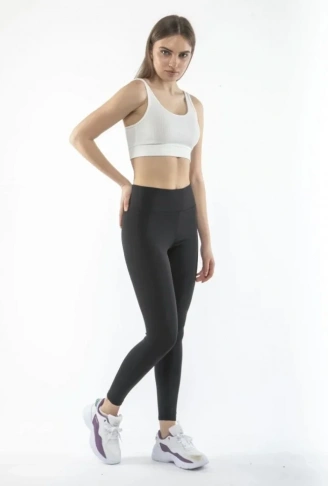 Yüksek Bel Geniş Kemer Dalgıç Tayt - Siyah