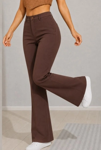 Yüksek Bel İspanyol Paça Double Kumaş Pantolon
