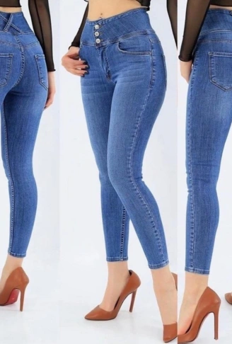 Yüksek Bel Likralı Jean Pantolon 90 Cm