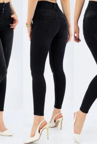 Yüksek Bel Likralı Jean Pantolon 90 Cm