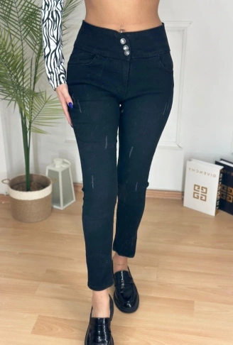 Yüksek Bel Likralı Jean Pantolon 90 Cm