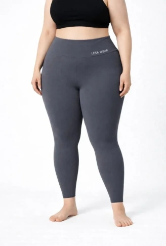 Yüksek Bel Toparlayıcı Likralı Dalgıç Spor Tayt  Esnek Battal Büyük Beden - Füme