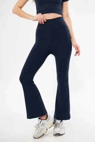 Yüksel Bel Fitilli İspanyol Paça Tayt - Lacivert