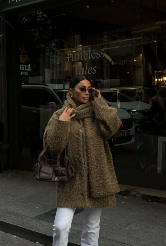 Yün Cıkartılabilen Atkılı ,Kaban İkili Takım- Kahve