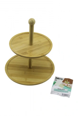 YUVARLAK  2 KATLI AHŞAP - BAMBU SERVİS SUNUM TAHTASI ÇAP: 20CM -- ÇAP:25CM (4940)