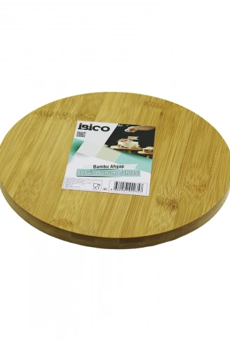YUVARLAK=24.5CM AYAKLI= 4CM DÜZ YÜZEY AHŞAP BAMBU SUNUM TEPSİSİ - MİNİ SOFRA (4940)