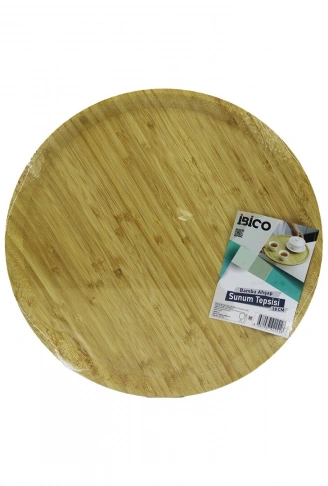 YUVARLAK=38CM AHŞAP BAMBU SERVİS SUNUM TEPSİ - TAHTASI (4940)
