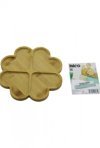 YUVARLAK 4 KALP BÖLMELİ AHŞAP BAMBU SERVİS SUNUM TEPSİ - TAHTASI 21 X 1.4CM (4940)