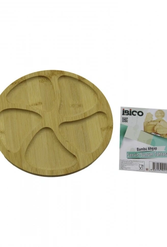 YUVARLAK 5 BÖLMELİ AHŞAP BAMBU SERVİS SUNUM TEPSİ - TAHTASI 20 X 1.4CM (4940)