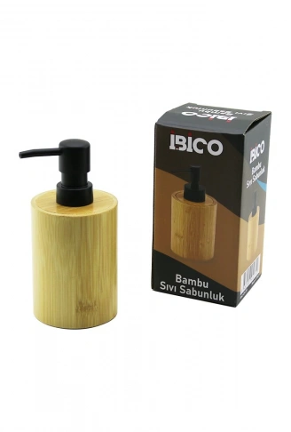 YUVARLAK AHŞAP BAMBU SIVI SABUNLUK SİYAH PLASTİK POMPA  ÇAP: 8CM - Y: 11CM (4940)