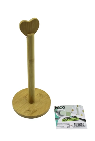 YUVARLAK ALTLIK - ÇAP=12CM  AHŞAP BAMBU KAĞIT HAVLULUK KALP BAŞLI SAP=28.5CM (4940)