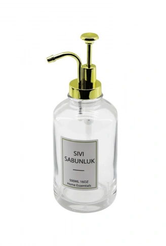 YUVARLAK CAM ŞİŞE - ŞEFFAFSIVI SABUNLUK 500ML POMPA - MUSLUK AYRIK MODEL BAŞLI (4940)