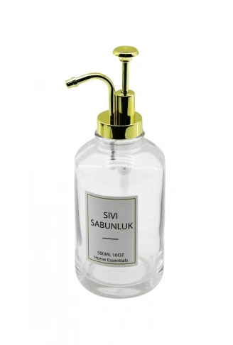 YUVARLAK CAM ŞİŞE - ŞEFFAFSIVI SABUNLUK 500ML POMPA - MUSLUK AYRIK MODEL BAŞLI (4940)