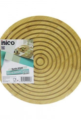 YUVARLAK  ÇAP: 28CM  ÇİFT TARAFLI= DÜZ - KANALLI AHŞAP BAMBU SERVİS SUNUM TAHTASI TEPSİ (4940)