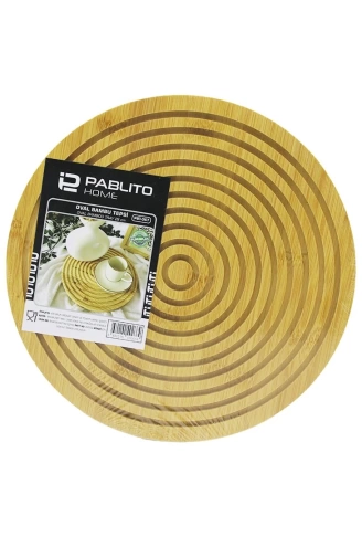 YUVARLAK ÇİFT TARAFLI=DÜZ - DALGALI OYUK KANALLI AHŞAP BAMBU SUNUM TEPSİ 28CM (4940)