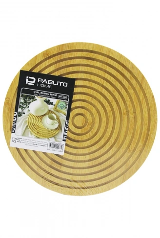 YUVARLAK ÇİFT TARAFLI=DÜZ - DALGALI OYUK KANALLI AHŞAP BAMBU SUNUM TEPSİ 28CM (4940)