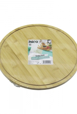 YUVARLAK DÖNER TABLALI AHŞAP BAMBU SUNUM TEPSİSİ TAHTASI =29.7CM - MİNİ SOFRA KANALLI KENAR (4940)