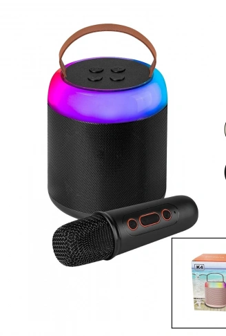 YUVARLAK KARAOKE MİKROFONLUBLUETOOTH WİRELESS HOPARLÖR - SPEAKER USB ŞARJLI - IŞIKLI (4940)