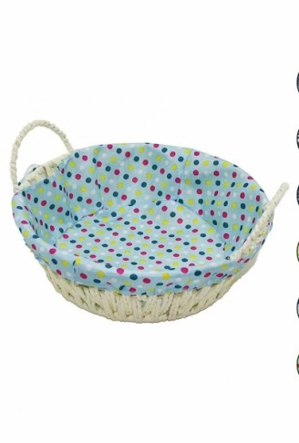 YUVARLAK RENKLİ BEZLİ HASIR EKMEK SEPETİ TABAN:18CM - AĞIZ:24CM - DERİNLİK:8CM (4940)