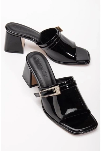 Ziva Siyah Rugan Topuklu Terlik