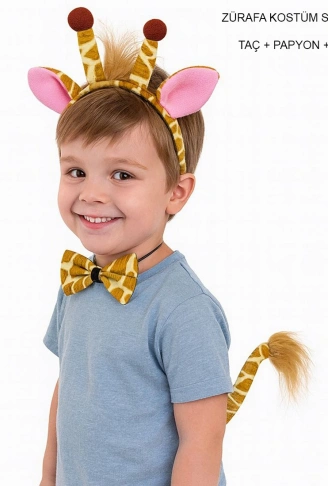 Zürafa Kosümü Aksesuar Seti 3 lü - Taç Papyon Kuyruk (4940)