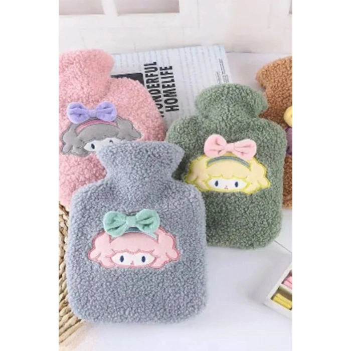 1 Litre Polar Peluş Örgülü,Kurdeleli Saçlı Kız Model Sıcak Su Torbası (4940)