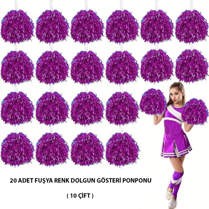 10 Çift ( 20 Adet ) Fuşya Renk 23 Nisan 19 Mayıs 29 Ekim Okul Gösteri Ponponları (4940)