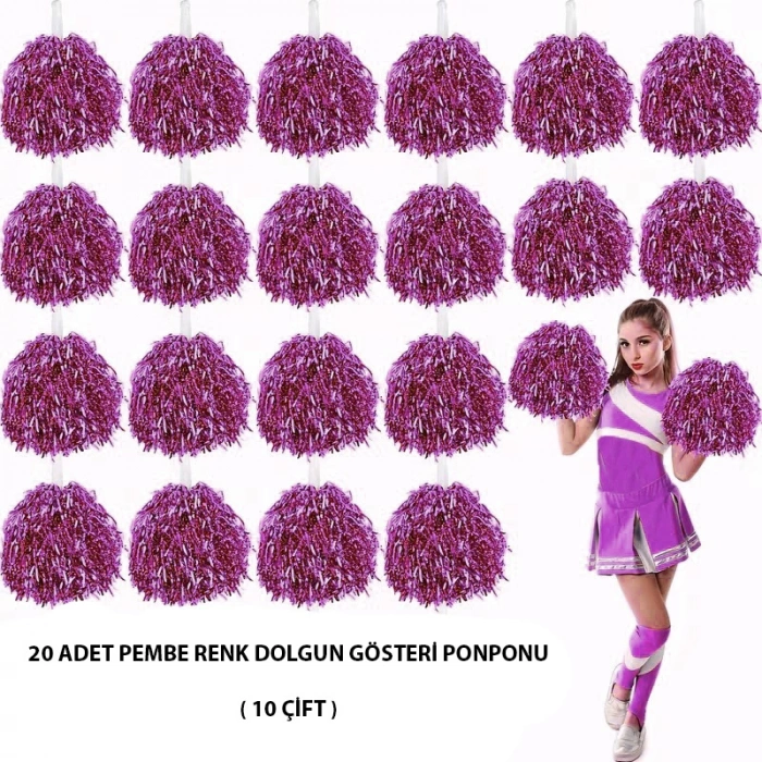 10 Çift ( 20 Adet ) Pembe Renk 23 Nisan 19 Mayıs 29 Ekim Okul Gösteri Ponponları (4940)