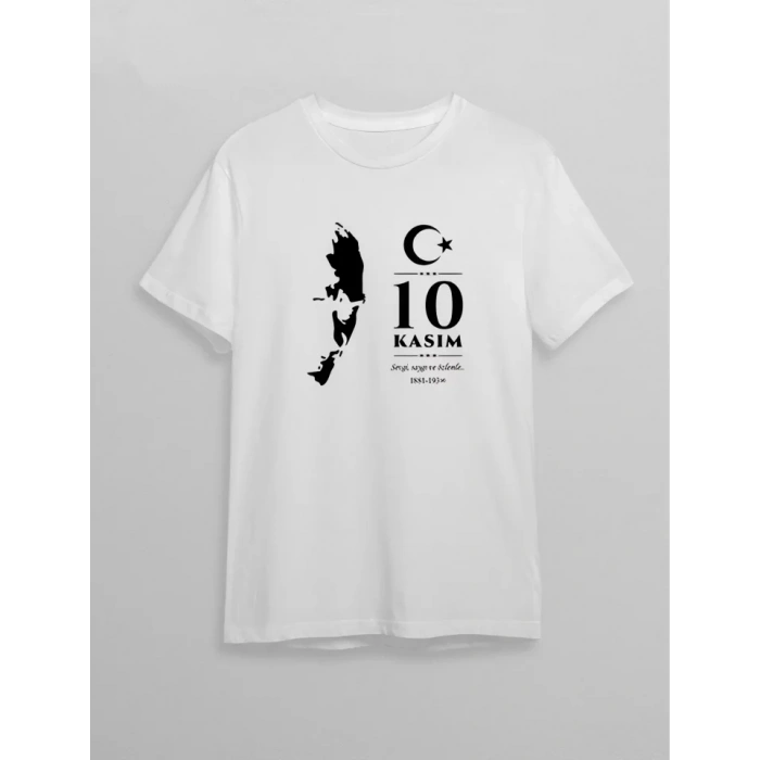 10 Kasım Atatürk Baskılı T-shirt - Beyaz