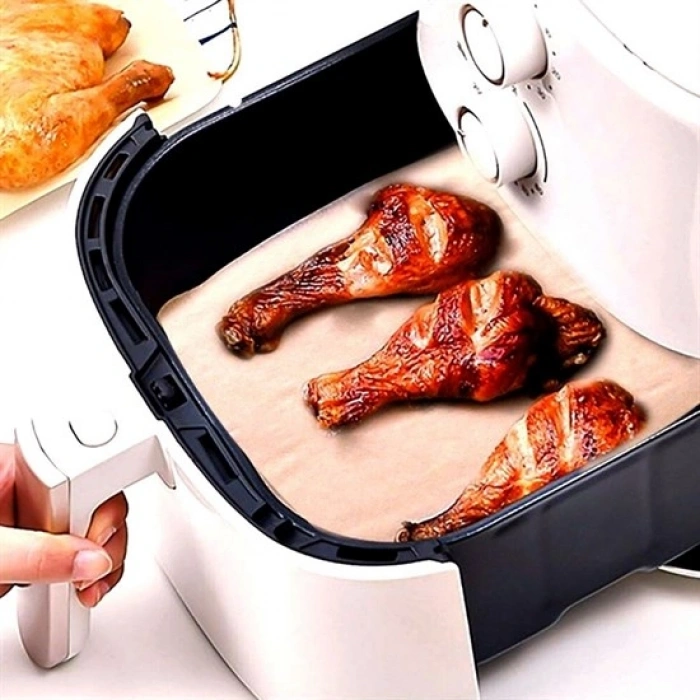 100 Adet Air Fryer Pişirme Kağıdı Tek Kullanımlık Yağ Su Geçirmez Yapışmaz Deliksiz Düz Kare Model (4940)