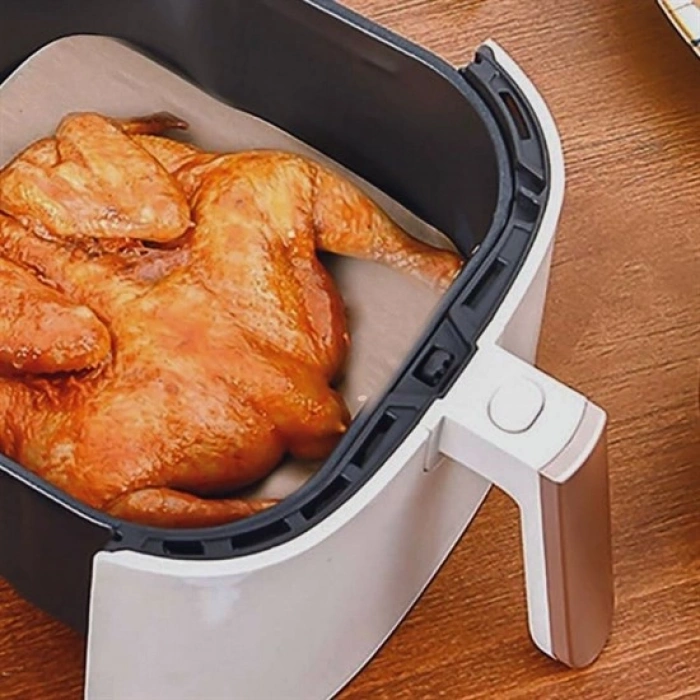 100 Adet Air Fryer Pişirme Kağıdı Tek Kullanımlık Yağ Su Geçirmez Yapışmaz Deliksiz Düz Kare Model (4940)