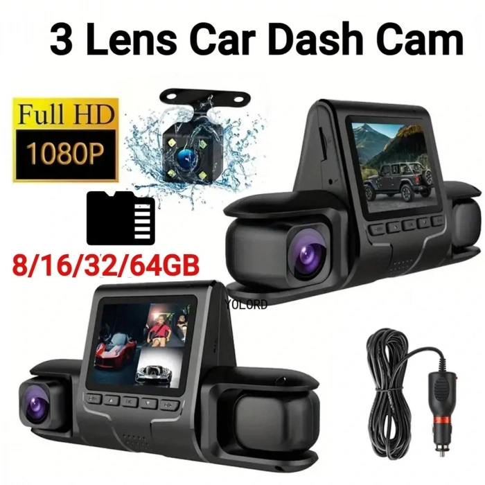 1080P Üçlü Lens Araba Dash Cam Dashcam Ön İç &amp; Arka HD Araba DVR 120 ° Açı Döngü Kaydı Yerçekimi Sensörü (4940)