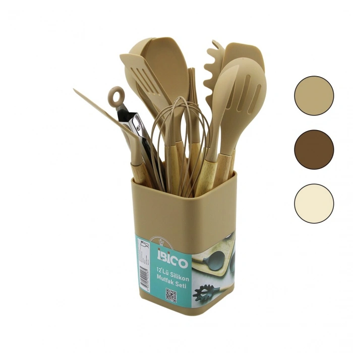 11PCS+KOVA SİLİKON MUTFAK SETİ BAMBU SAP 3-KAŞIK- 3-SPATULA- 1-KEVGİR- 1-KEPÇE- 1-MAŞA- 1-ÇRPC- 1-FRÇ (4940)
