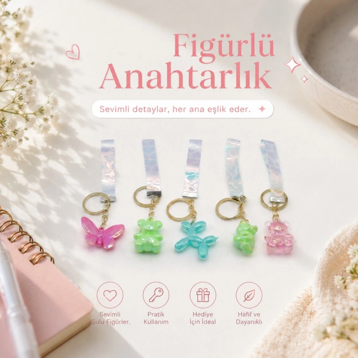 12 ADET FİGÜRLÜ ANAHTARLIK MİX = DESEN - RENK (4940)