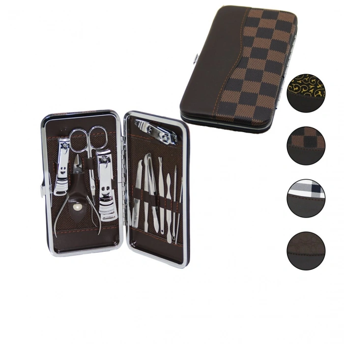 12 PCS - GÜMÜŞ MANİKÜR - PEDİKÜR SETİ RENKLİ DESENLİ - CÜZDAN MODELİ ÇANTALI (4940)