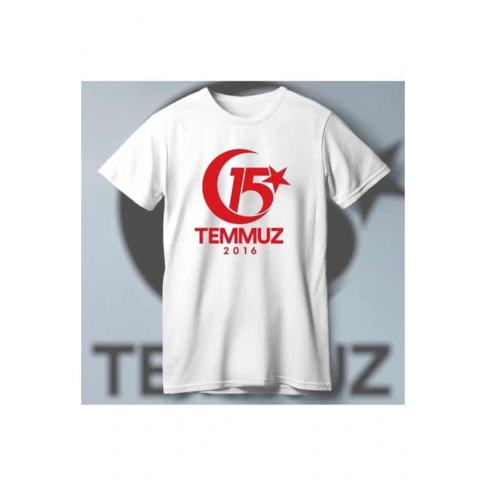 15 Temmuza Özel Tasarım 2016 Baskılı T-shirt - Beyaz