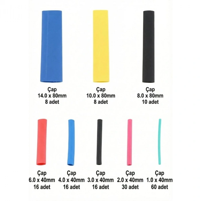 164 Parça Isı ile Daralan Makaron Seti – Elektrik Kablo İzolasyon &amp; Koruma Kılıfı, Renkli Shrink Tube Set (4940)