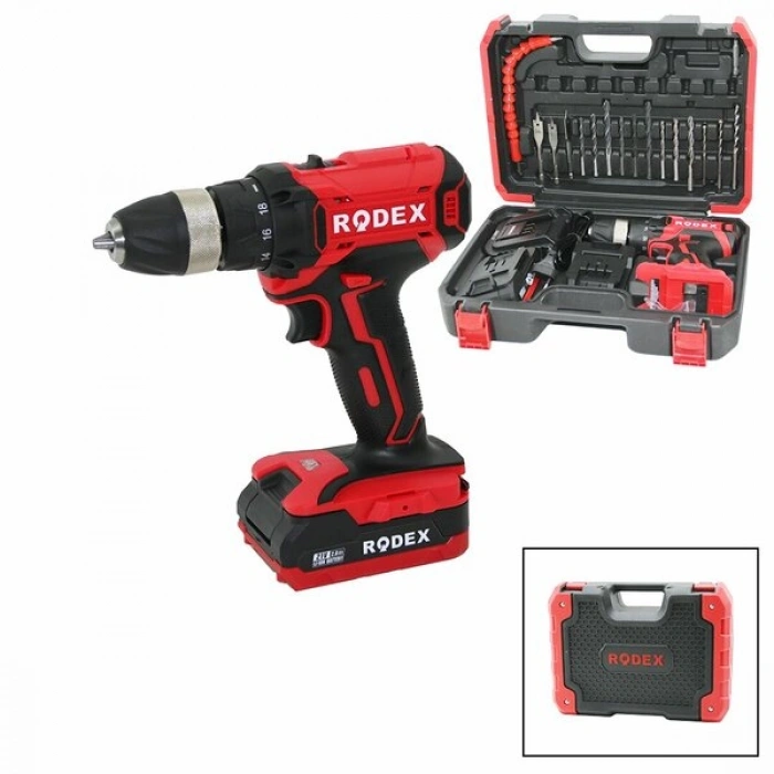2 KADEME HIZ - VİTES ŞARJLI=ÇİFT BATARYA 17PCS UÇLU MATKAP 0-350 / 0-1350 RPM 21V/2.0A LI-ION RDX-3375A (4940)