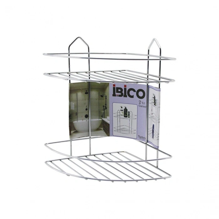 2 KATLI - ÜÇGEN   KROM   METAL  BANYO KÖŞELİK - DUŞKABİN RAF (4940)