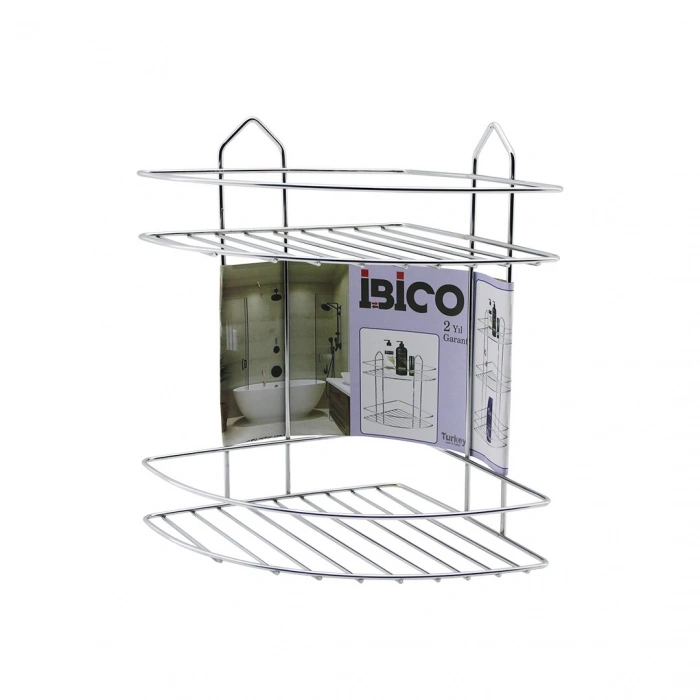 2 KATLI - ÜÇGEN   KROM   METAL  BANYO KÖŞELİK - DUŞKABİN RAF (4940)
