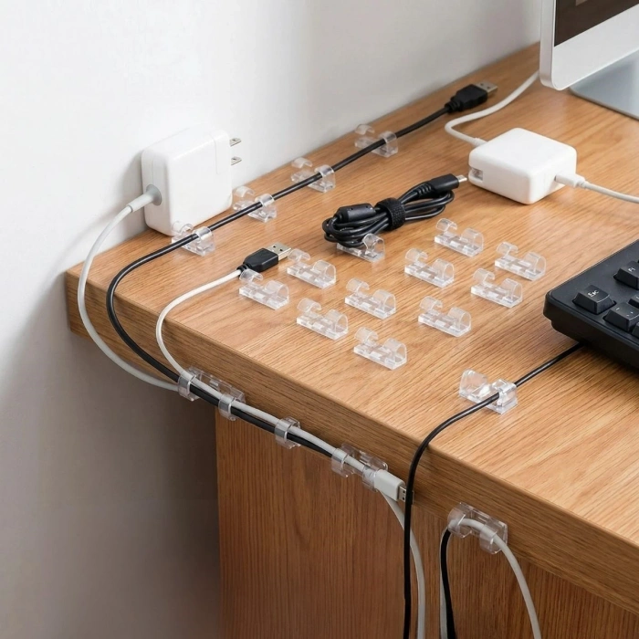 20’li Şeffaf Kablo Tutucu Klips – Kendinden Yapışkanlı Masaüstü Kablo Düzenleyici Aparat (4940)