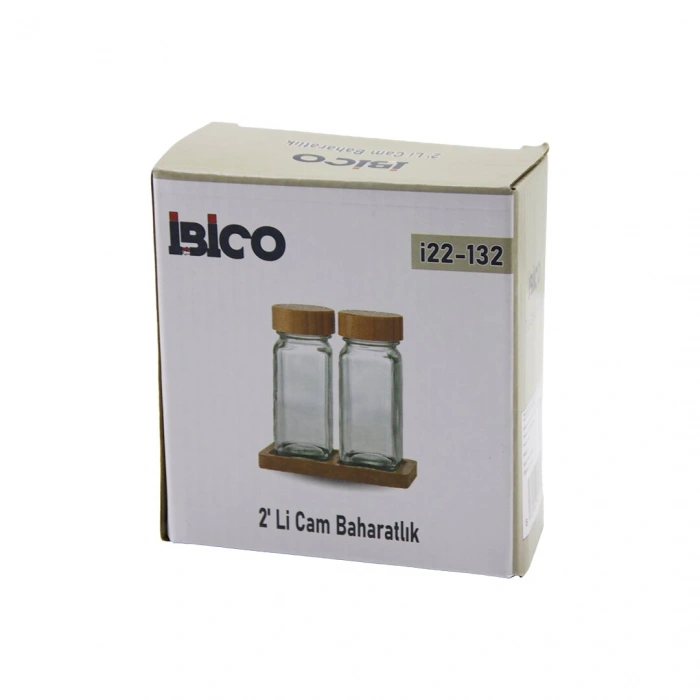 2PCS BAMBU KAPAKLI CAM TUZLUK - BİBERLİK - BAHARATLIK 120ML (4940)