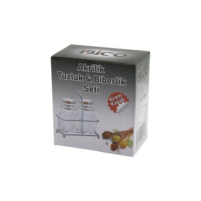 2PCS KROM KAPAK AKRİLİK TUZLUK - BİBERLİK - BAHARATLIK METAL STANDLI KARE - KÖŞELİ (4940)
