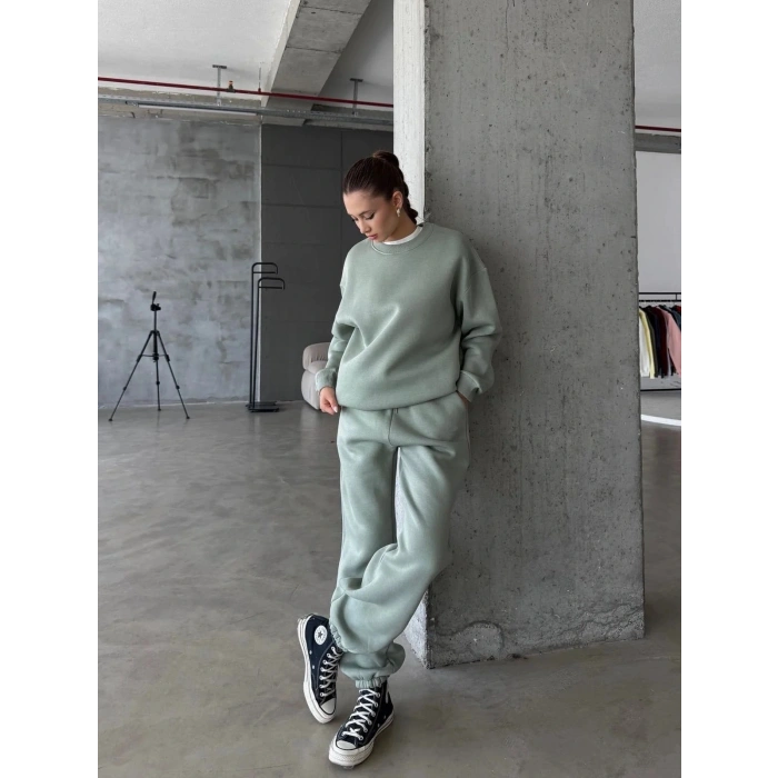 3 iplik şardonlu Lastik paça eşofman mint p510439