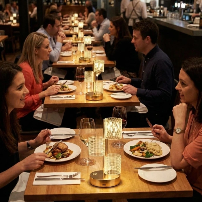 3 Parça Silindirik Kristal Ekose Kareli LED Masa Lambası – Gold Gövdeli, Dokunmatik, 3 Kademe Işık Ayarlı Şarjlı Dekoratif Lamba (4940)