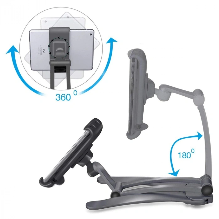 360 Derece Dönebilen Mutfak Masaüstü Telefon Tablet Tutucu Ayarlanabilir Esnek Ayaklı Metal Gövdeli (4940)